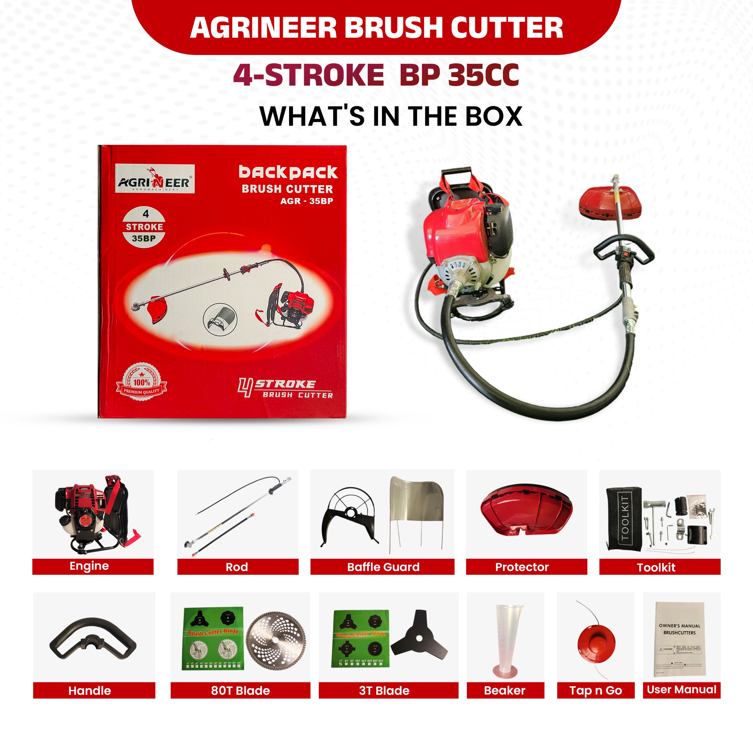 Agrineer BX-35B Back-Pack grass cutter | 35cc 4 Stroke Engine